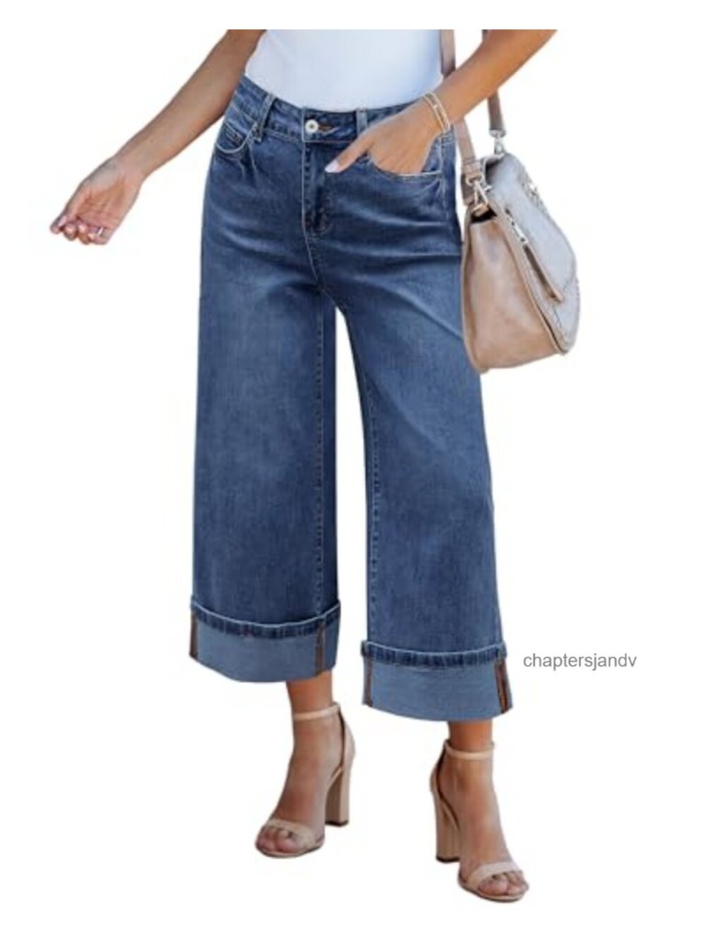 High Waisted Wide Leg Stretchy Denim Capri Jeans